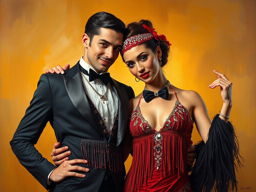 Elegant Burlesque Dance Team in Neo-Impressionist Style