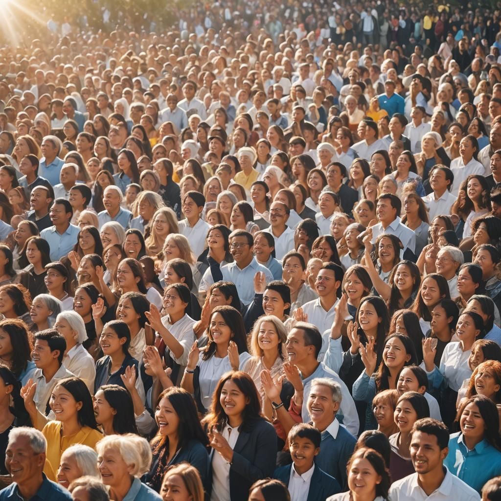 Diverse Crowd Worshipping in Heavenly Sunshine