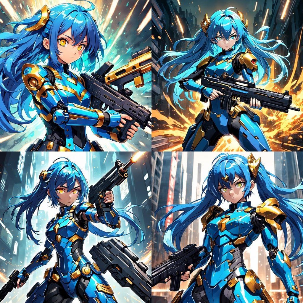 Cyberpunk Style Anime Combat Gynoid in Deep Colorful Armor