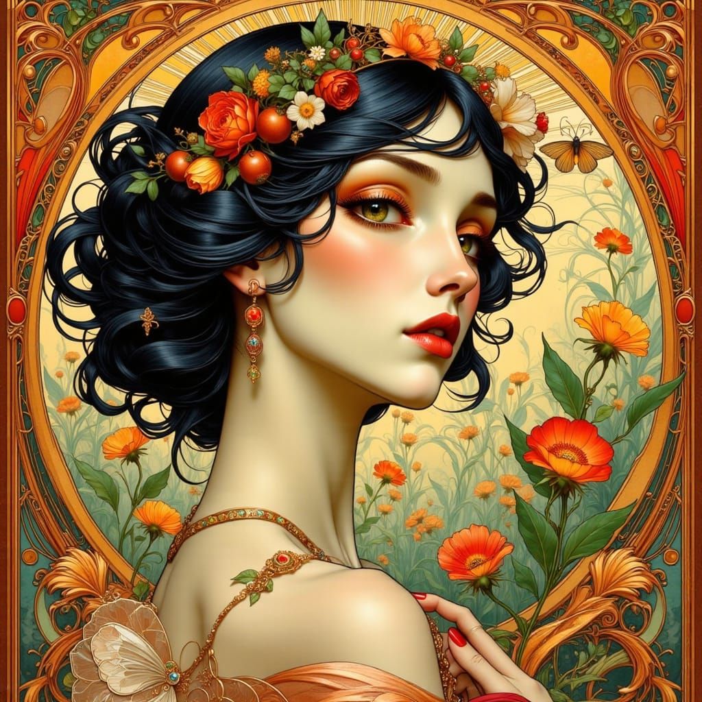 Surreal Art Nouveau Woman in Digital Pop Art Style