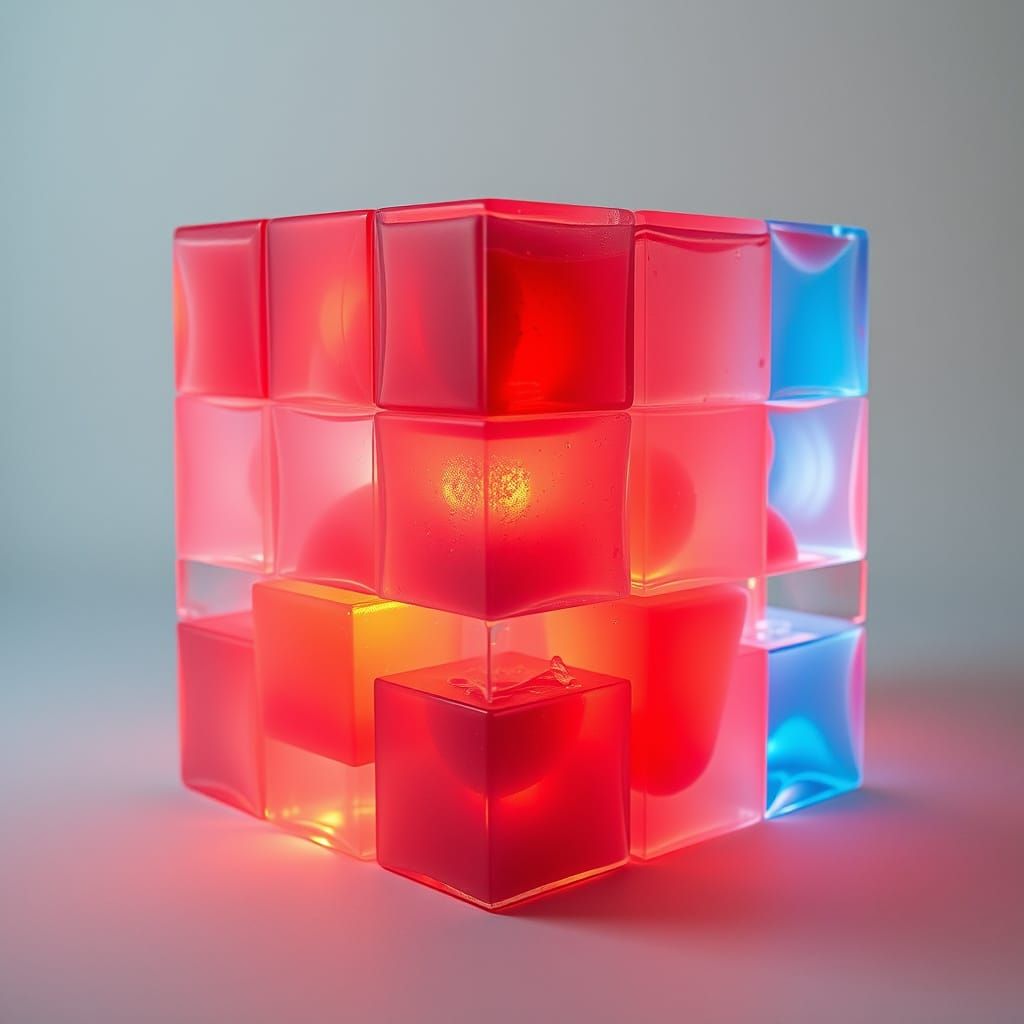 Translucent Jelly Cube Comprising Tetris Blocks