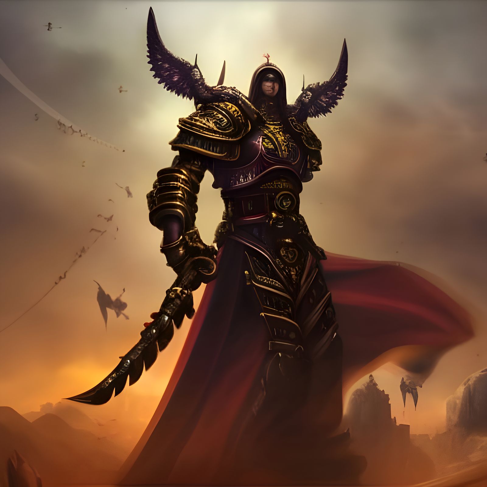 Space Marine Battle: Angelic Warrior in War-Torn City