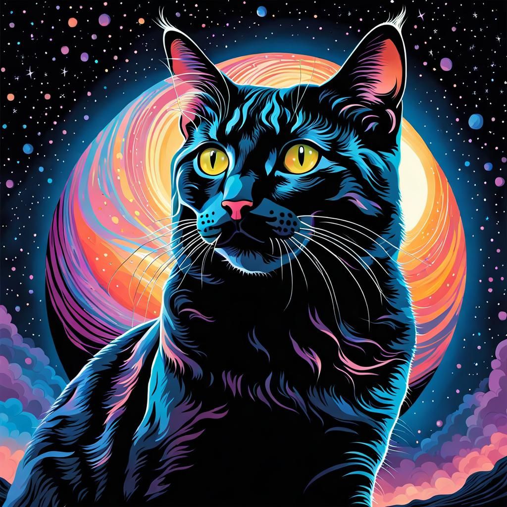 Hyperrealistic Vector Cat in Dreamy Cosmic Style