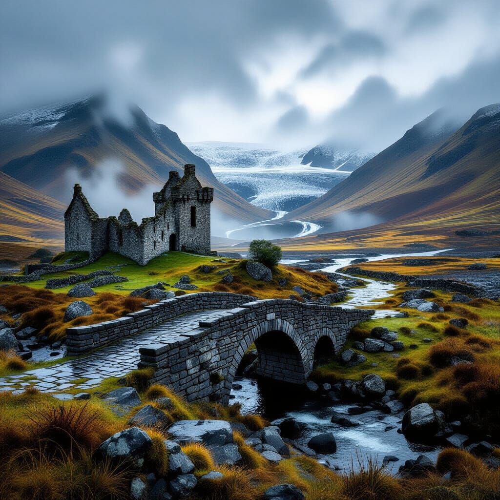 Misty Castle Ruins in Breathtaking Landscape Photography
