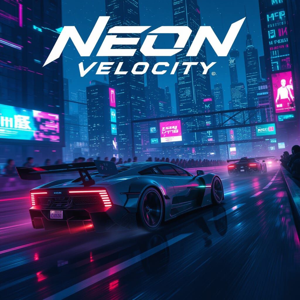 Cyberpunk Racing Game Cover: Neon Velocity