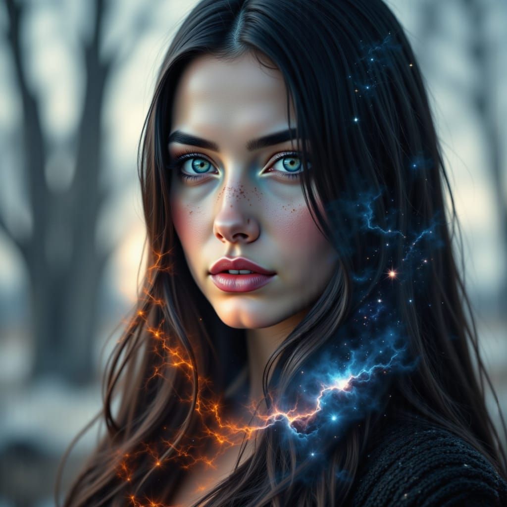 Ethereal Portrait of Woman Blended with Cosmic Nebulae and S...