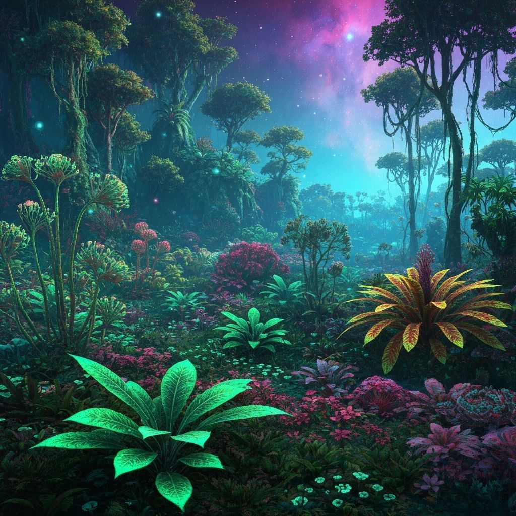 Alien Jungle in Interstellar Space, Bioluminescent Flora