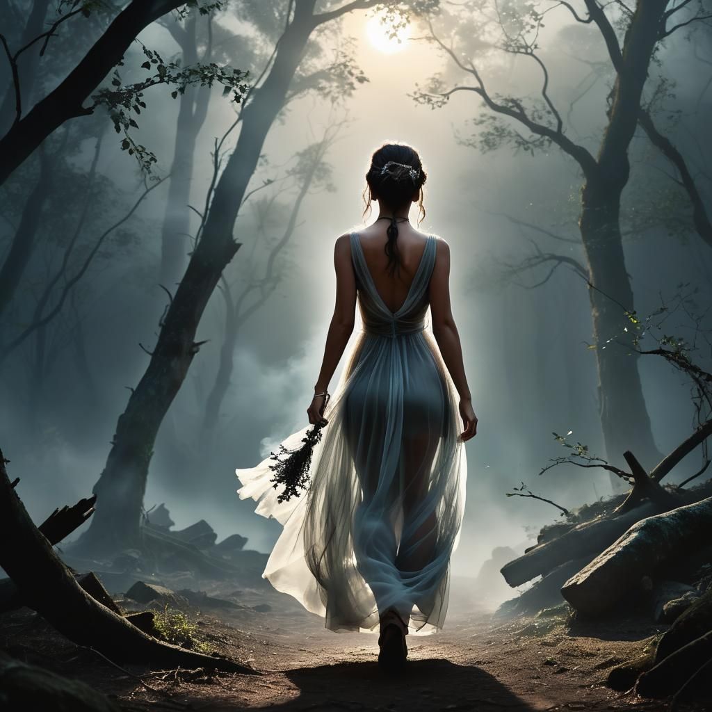Eerie Forest: Woman in Smoke Dress