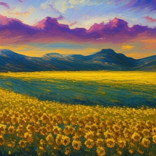 Sunflower Field at Sunrise in Impressionist Style