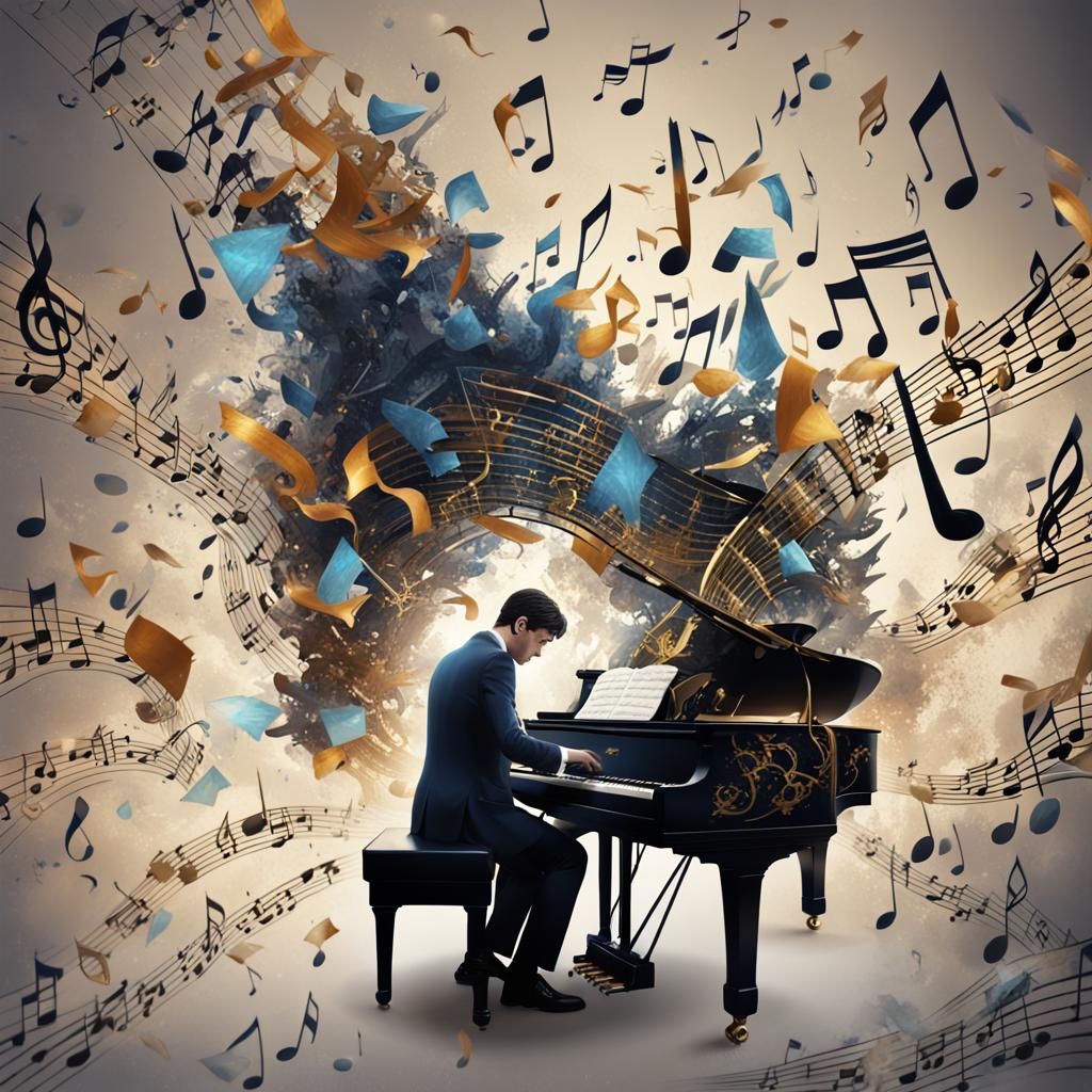 Abstract Pianist Made of Music Notes