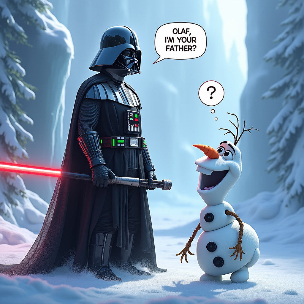 Darth Vader Confronts Olaf in Snowy Wonderland