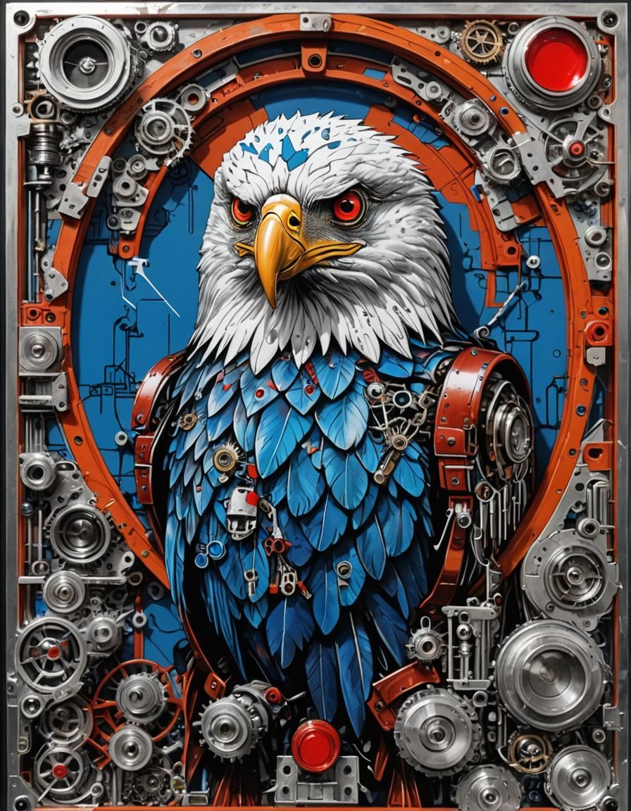 Steampunk Robot Eagle Portrait in Silver Nitrate Photo