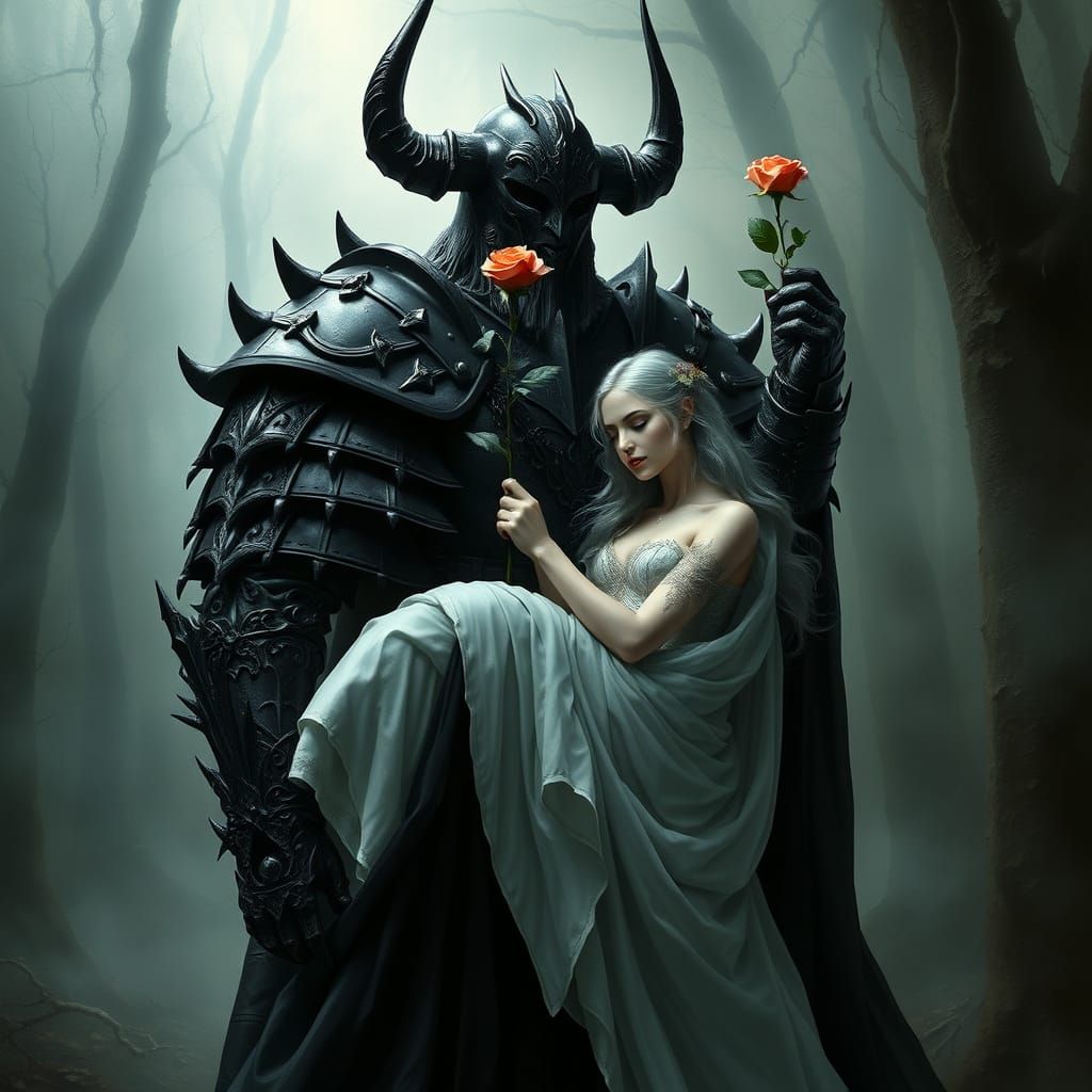 Armored Warlord and Maiden in Dark Fantasy Scene