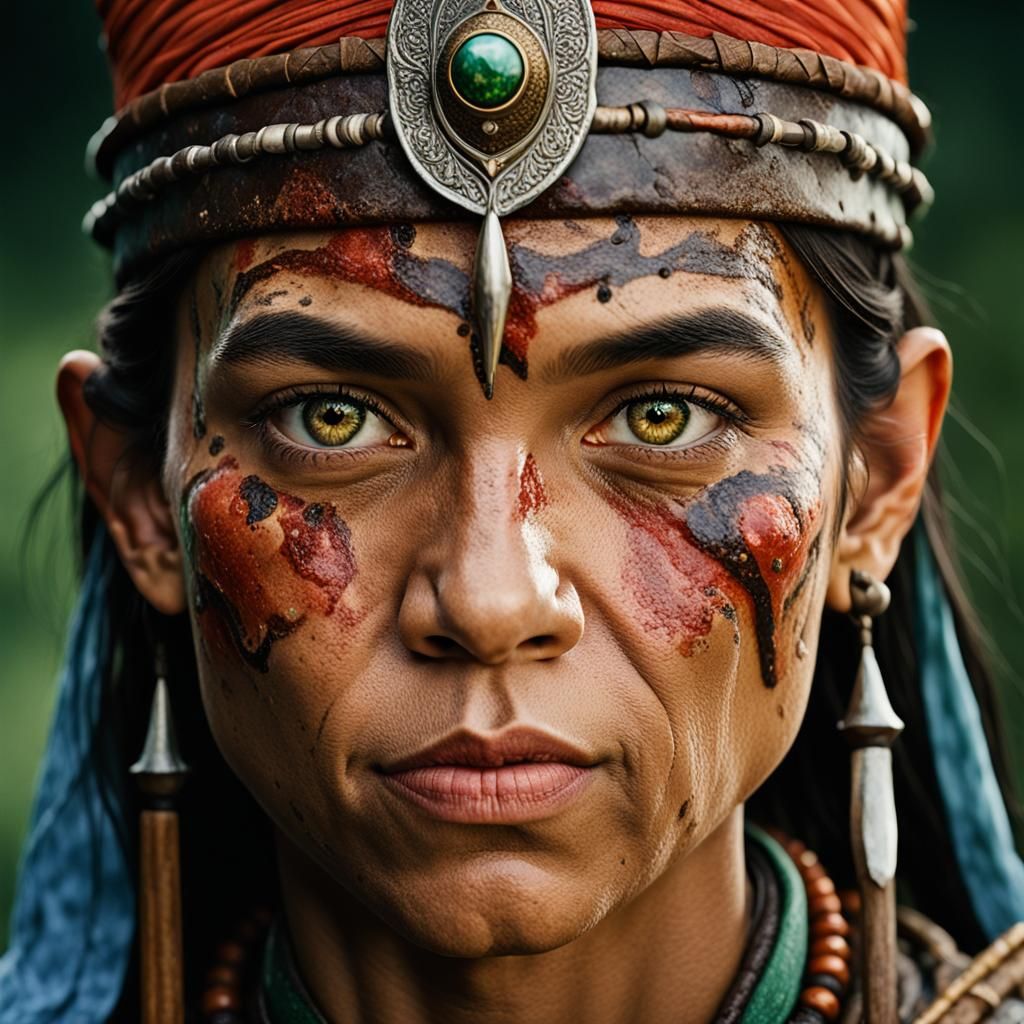 Elf Warrior Woman Portrait in Professional Style