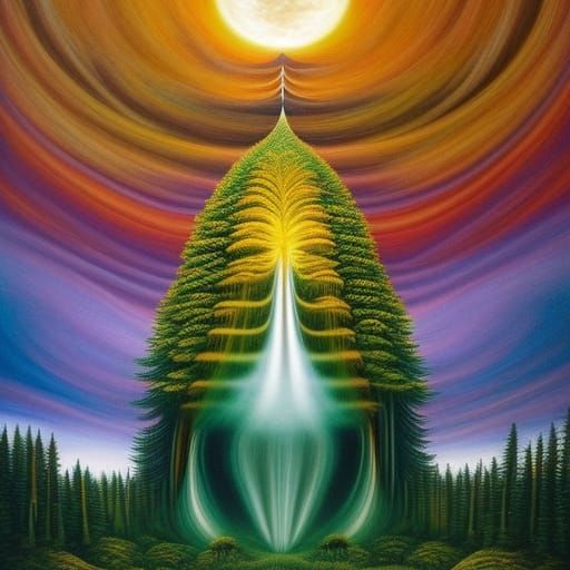 Surreal Woman in Sun and Moon Clouds