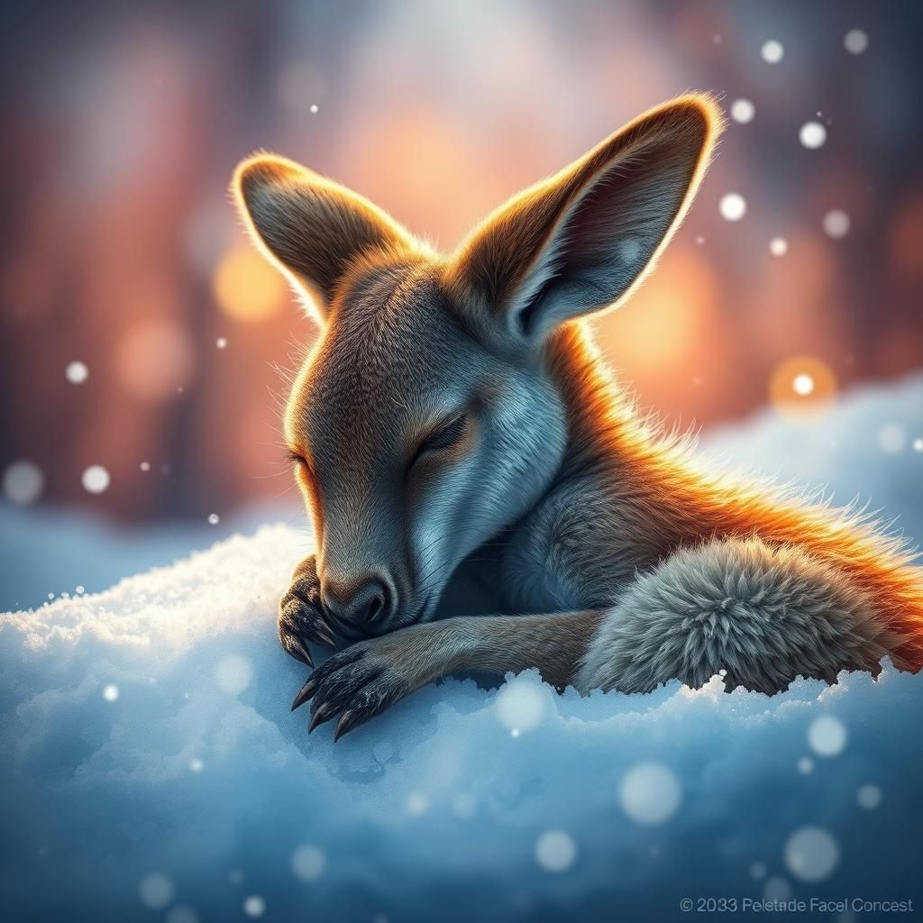 Baby Kangaroo Sleeping: Hyperrealistic Splash Art