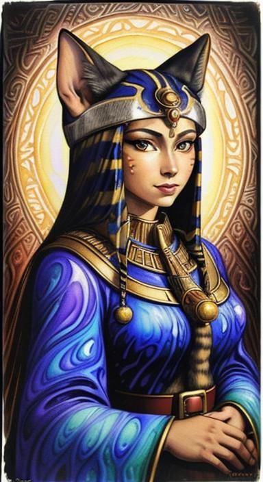 Lady Santa Claus Bastet in Acrylic Pour Style