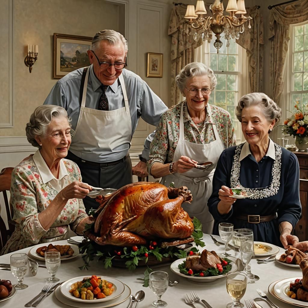 Thanksgiving Scene in Rockwell Style