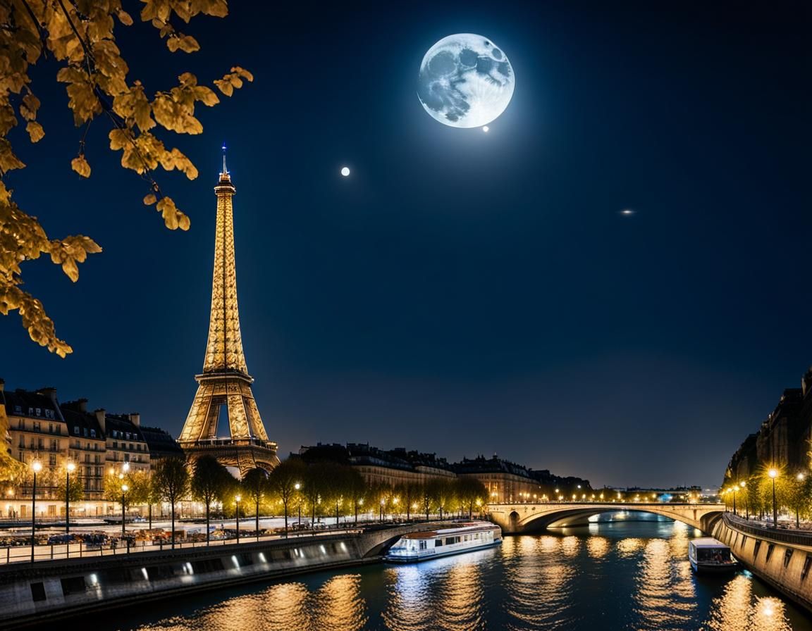 Eiffel Tower at Midnight on the Seine