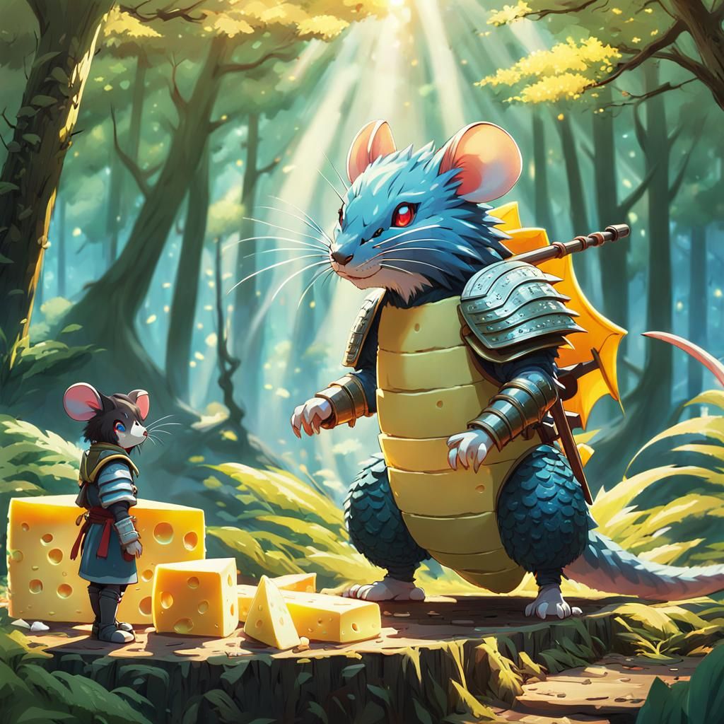 Mouse Samurai vs Cheese Dragon: Anime Concept Art