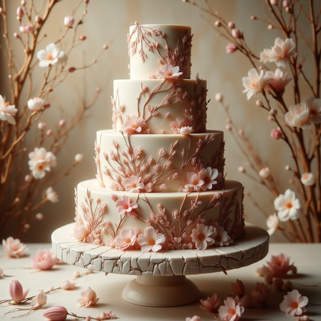 Majestic Cake with Flowery Stencil Design