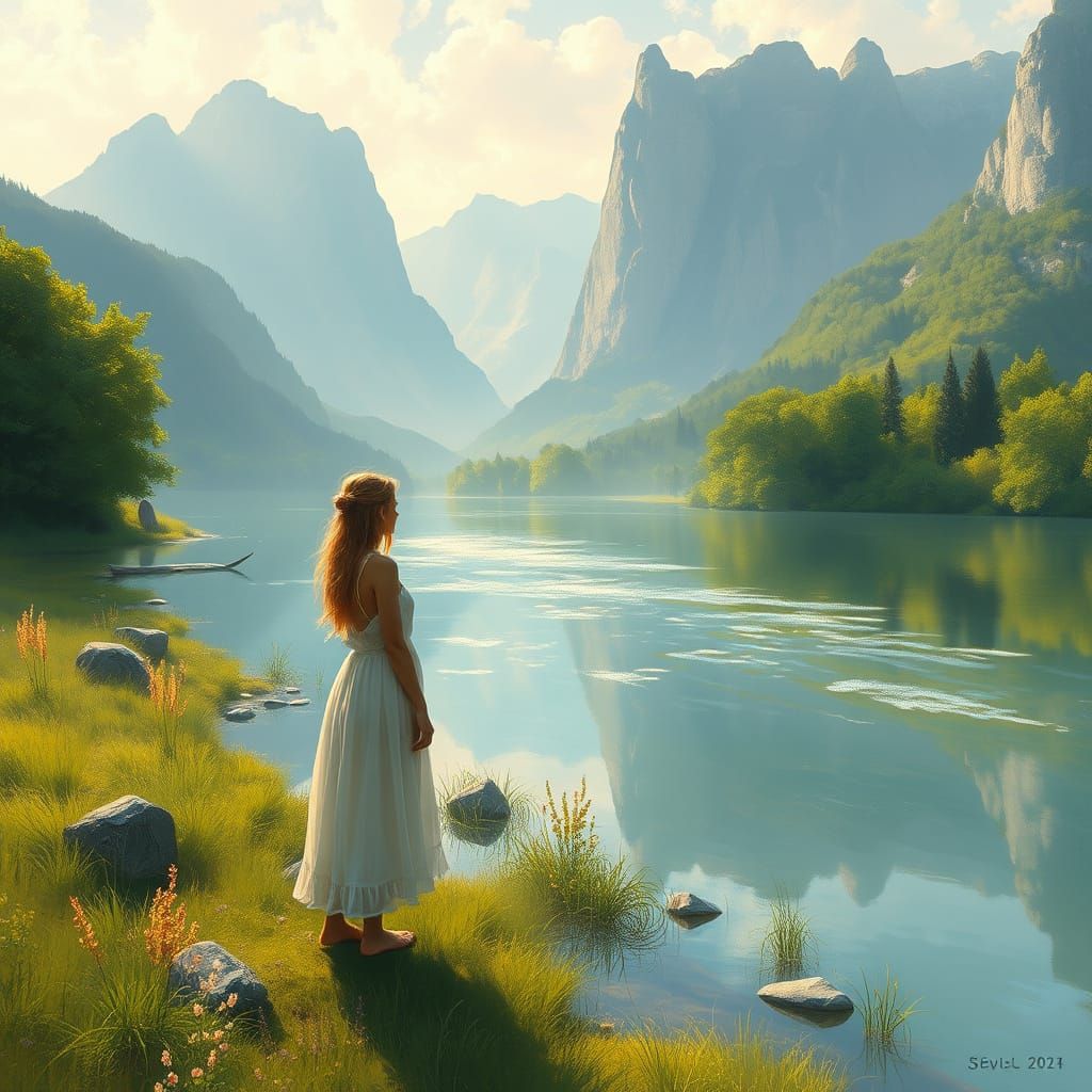 Serene Woman by Guilin River, Impressionist Style