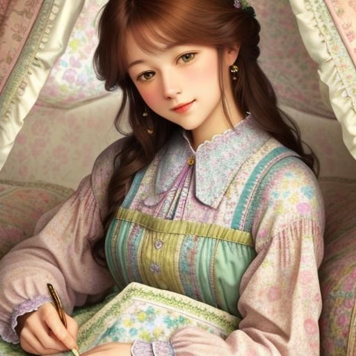 Adorable Kitten Under Patchwork Quilt in Pastel