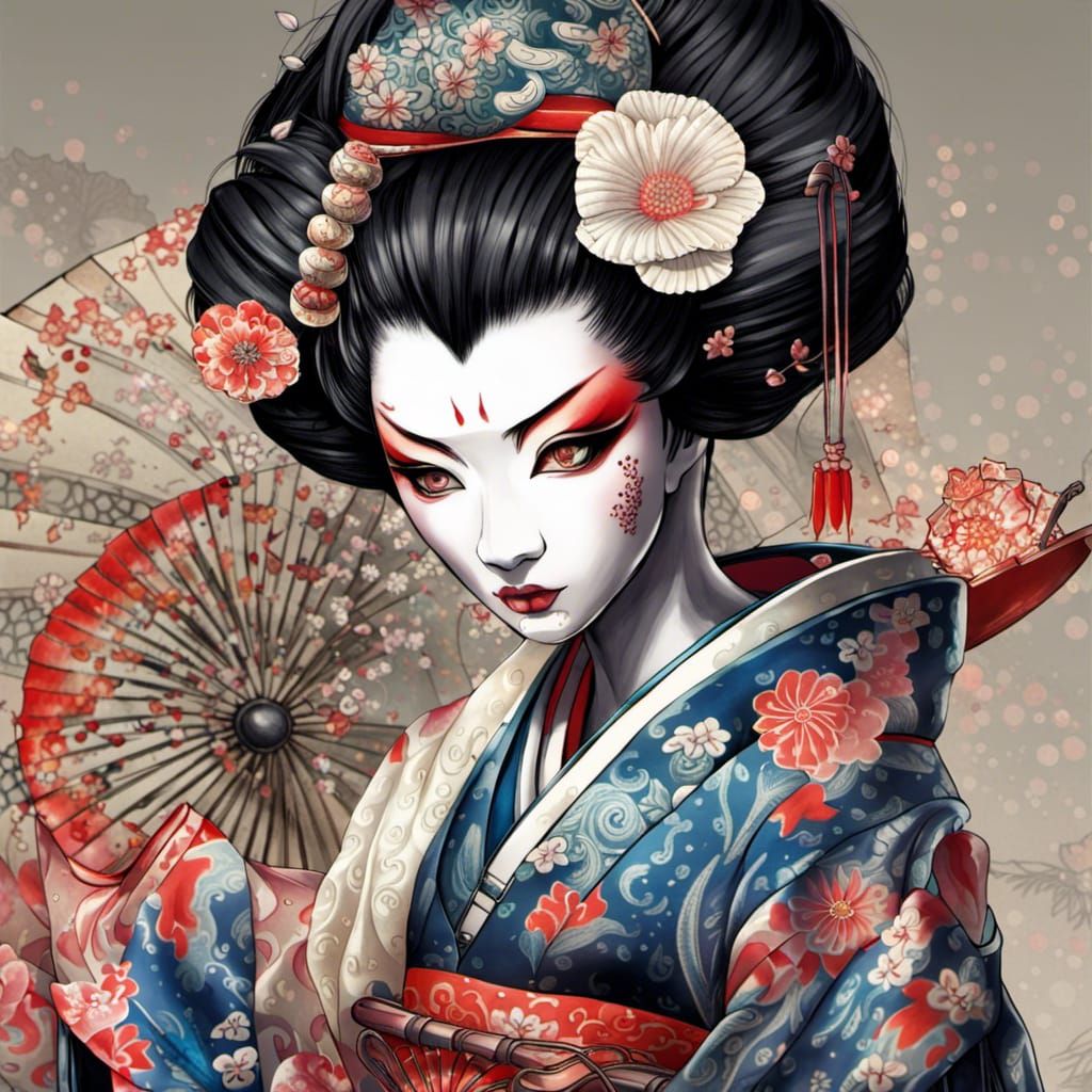 Ornate Geisha in Kabuki Style