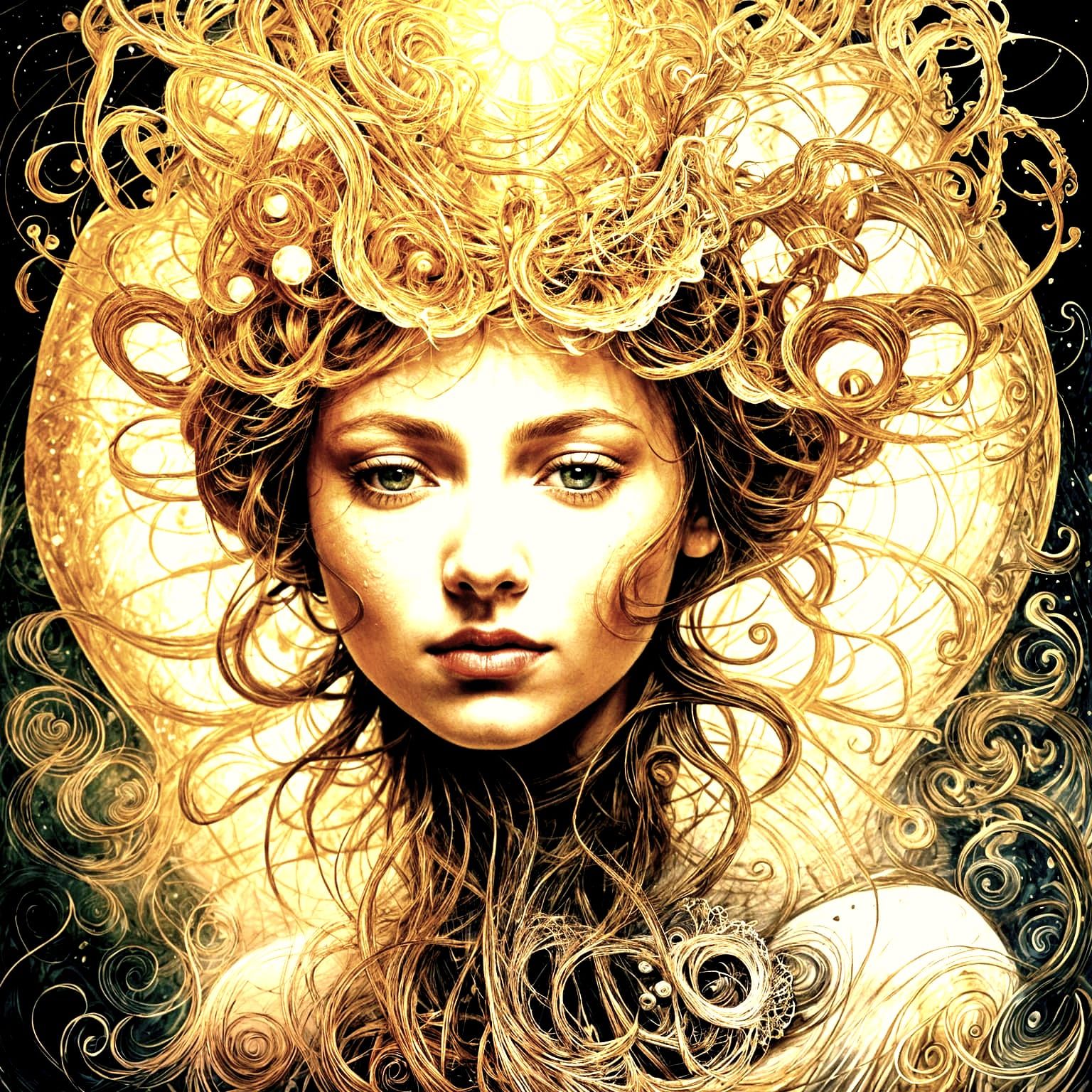 Surreal Fractal Woman Portrait in Mixed Media Style