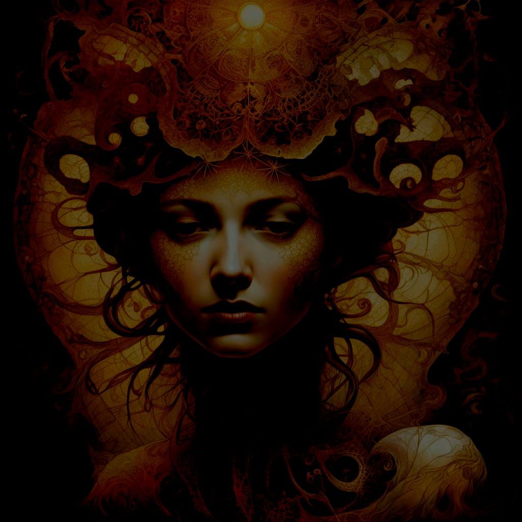 Surreal Woman Portrait with Fractal Botanical Elements