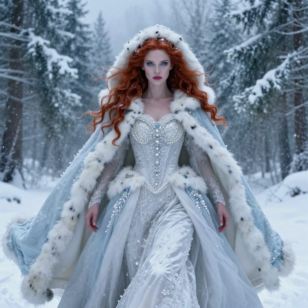 Fierce Winter Queen in Frozen Forest