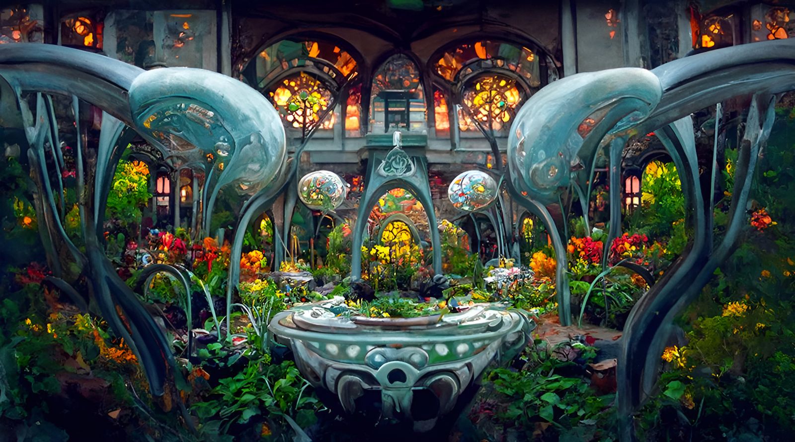 Surreal Art Nouveau Garden of the Future