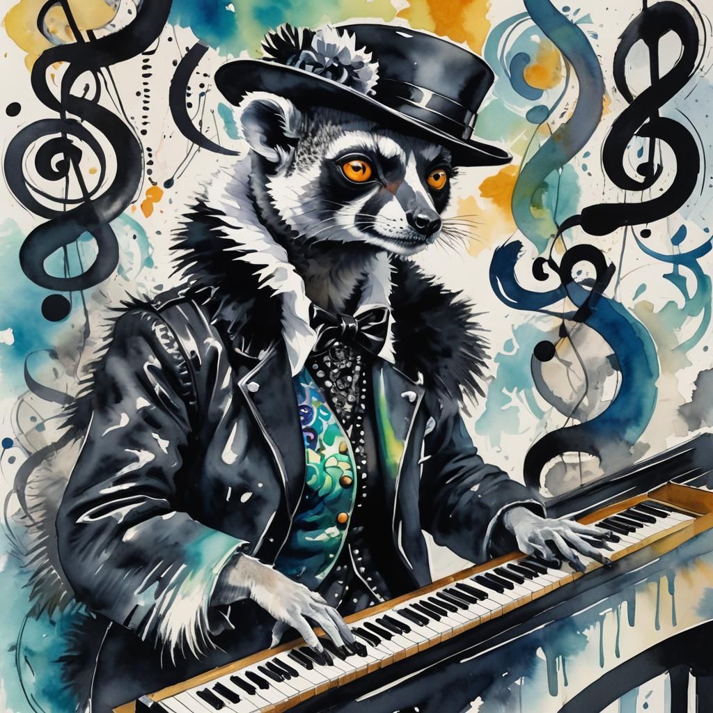 Gothic Lemur Jazz Scene in Matisse Watercolor Style