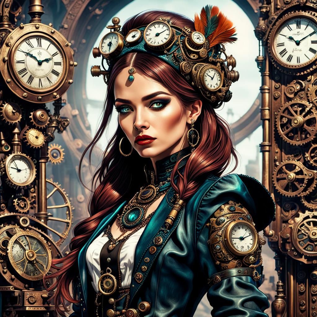 Steampunk Woman Portrait in Analog Style