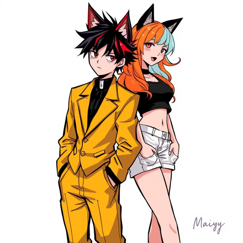 Edgy Anime-Inspired Duo Pose in Pop Art Setting