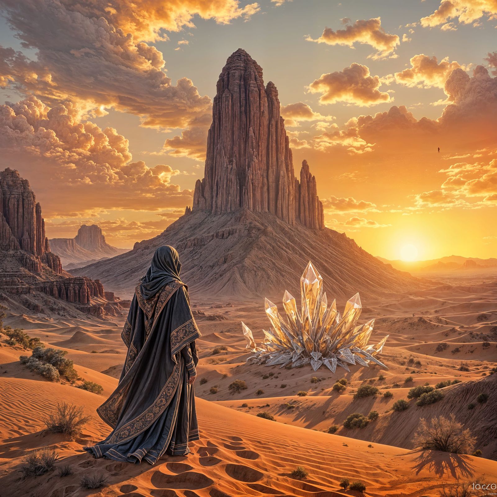 Arabian Desert Traveler at Sunset: Matte Painting Style
