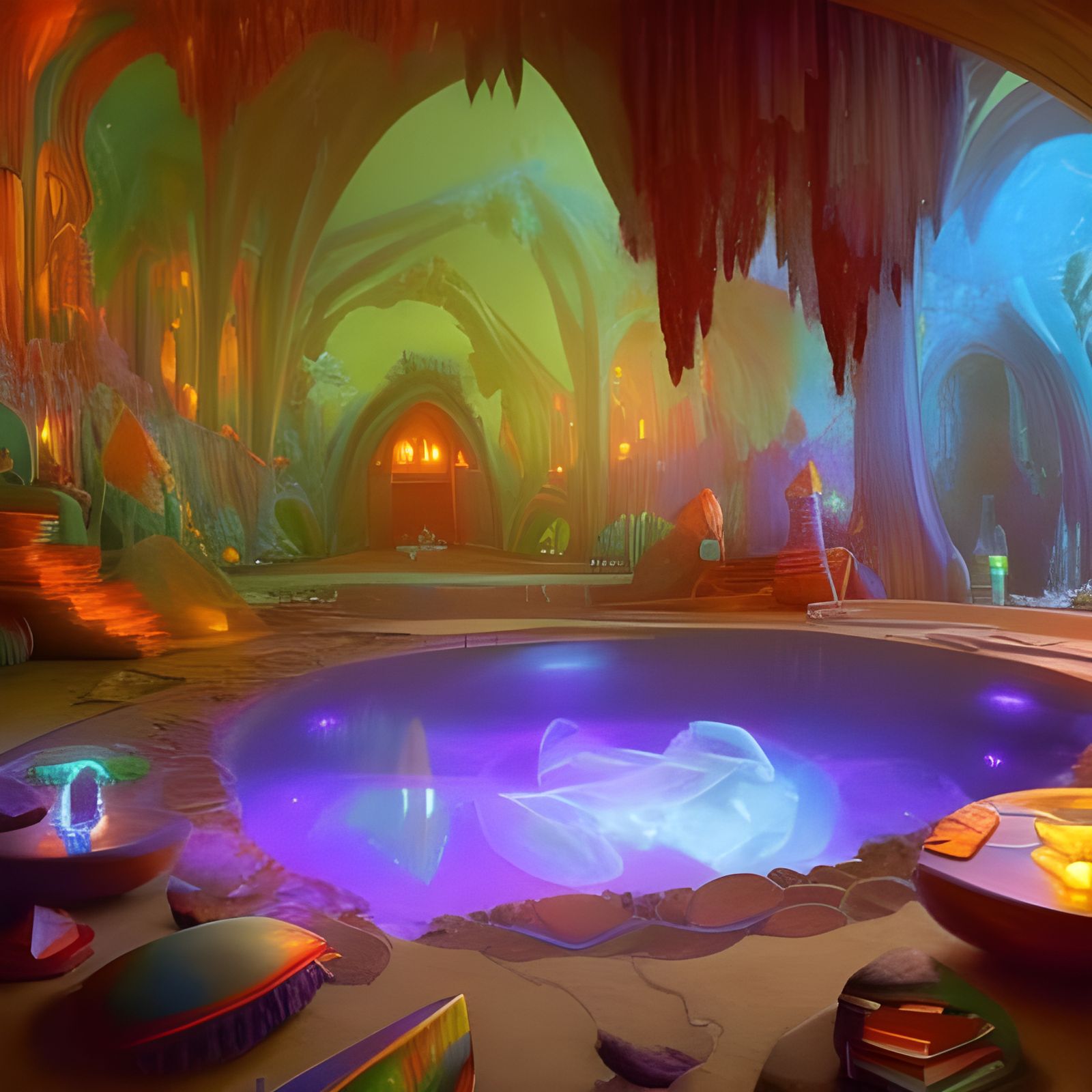 Psychedelic Crystal Cave Common Room, Fantasy Concept Art