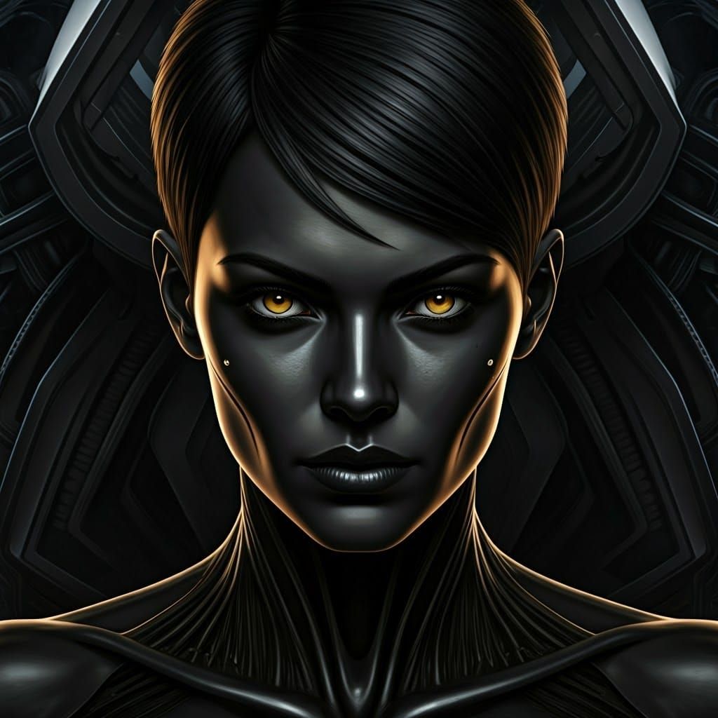 Android Woman with Black Metallic Effect