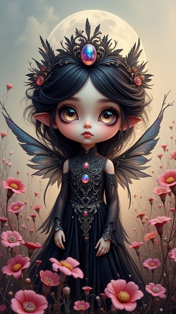 Gothic Chibi Angel of Death in Ephemeral Bloom