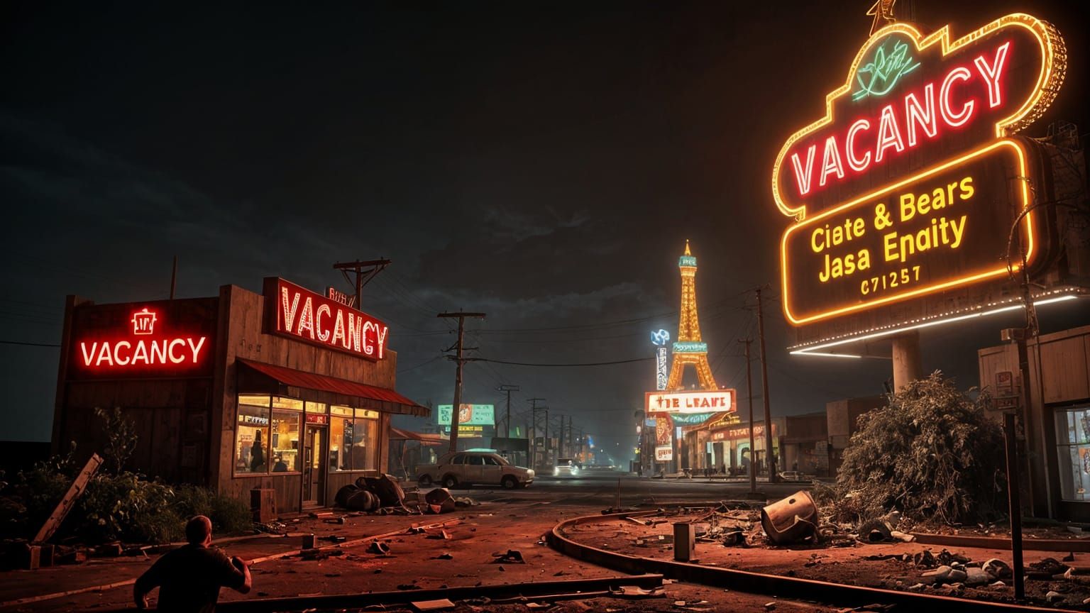 Apocalyptic Las Vegas in Neon Ruins, 8bit Futuristic Cyberpu...