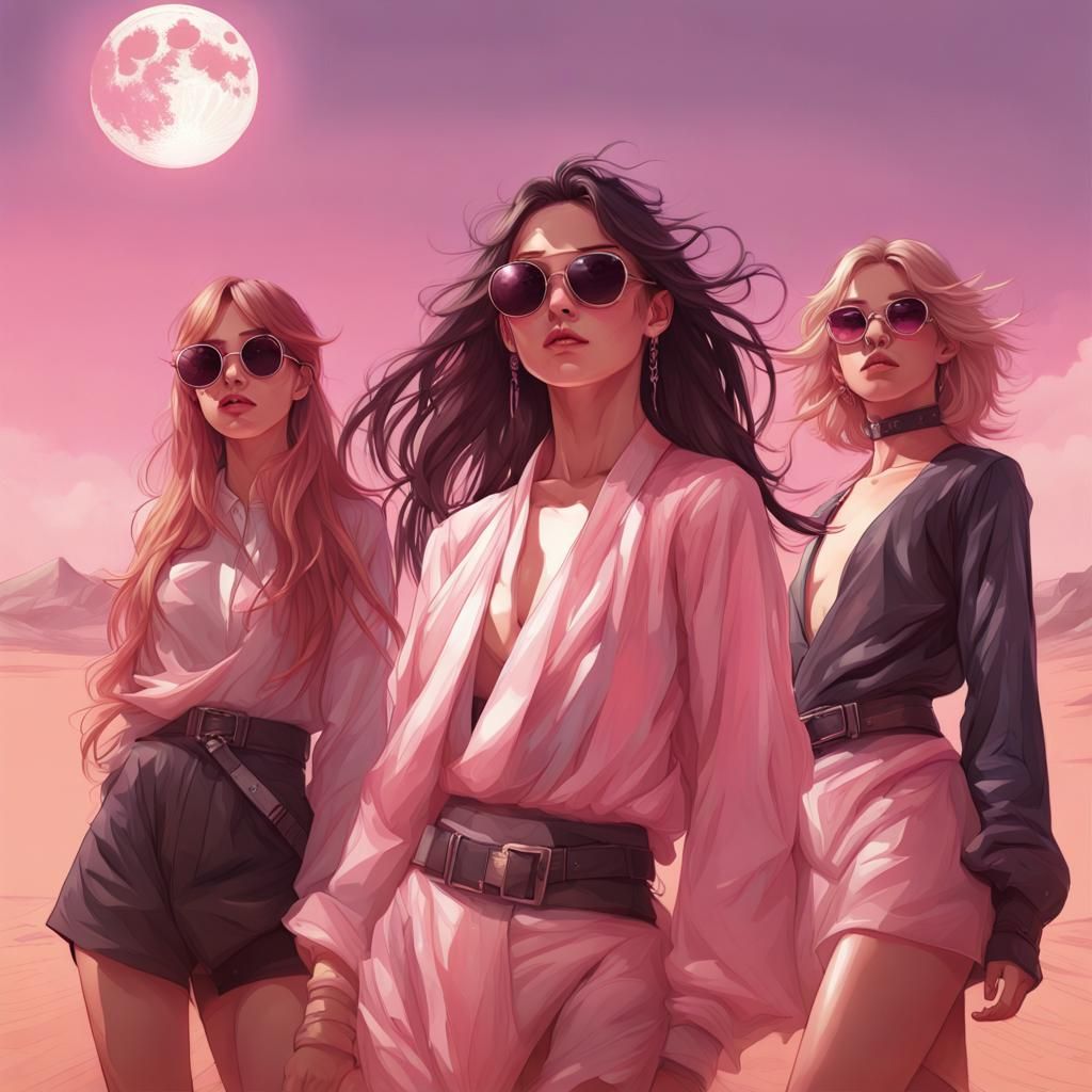 K-Pop Girl Group in Desert, Hyperdetailed Art