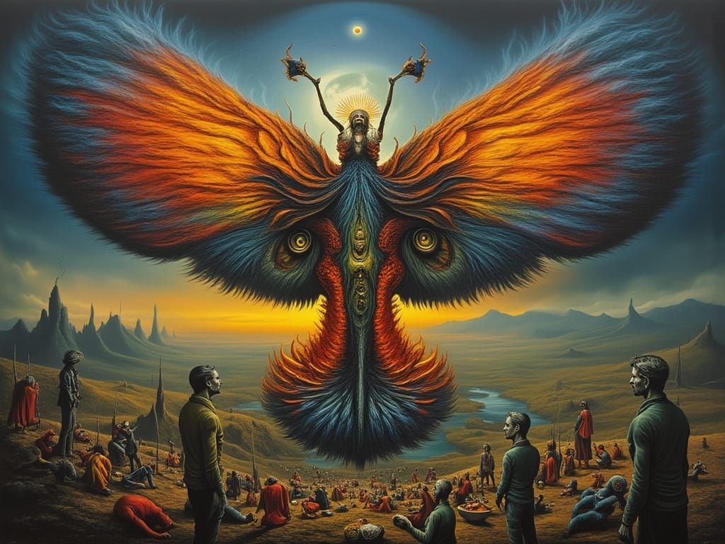 Surreal Xenomorph Butterfly-Man in Billowing Smoke