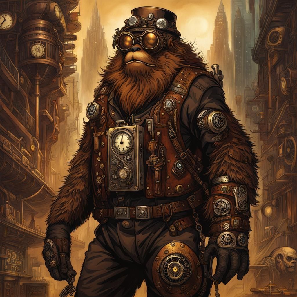 Steampunk Sasquatch in Cyberpunk Style