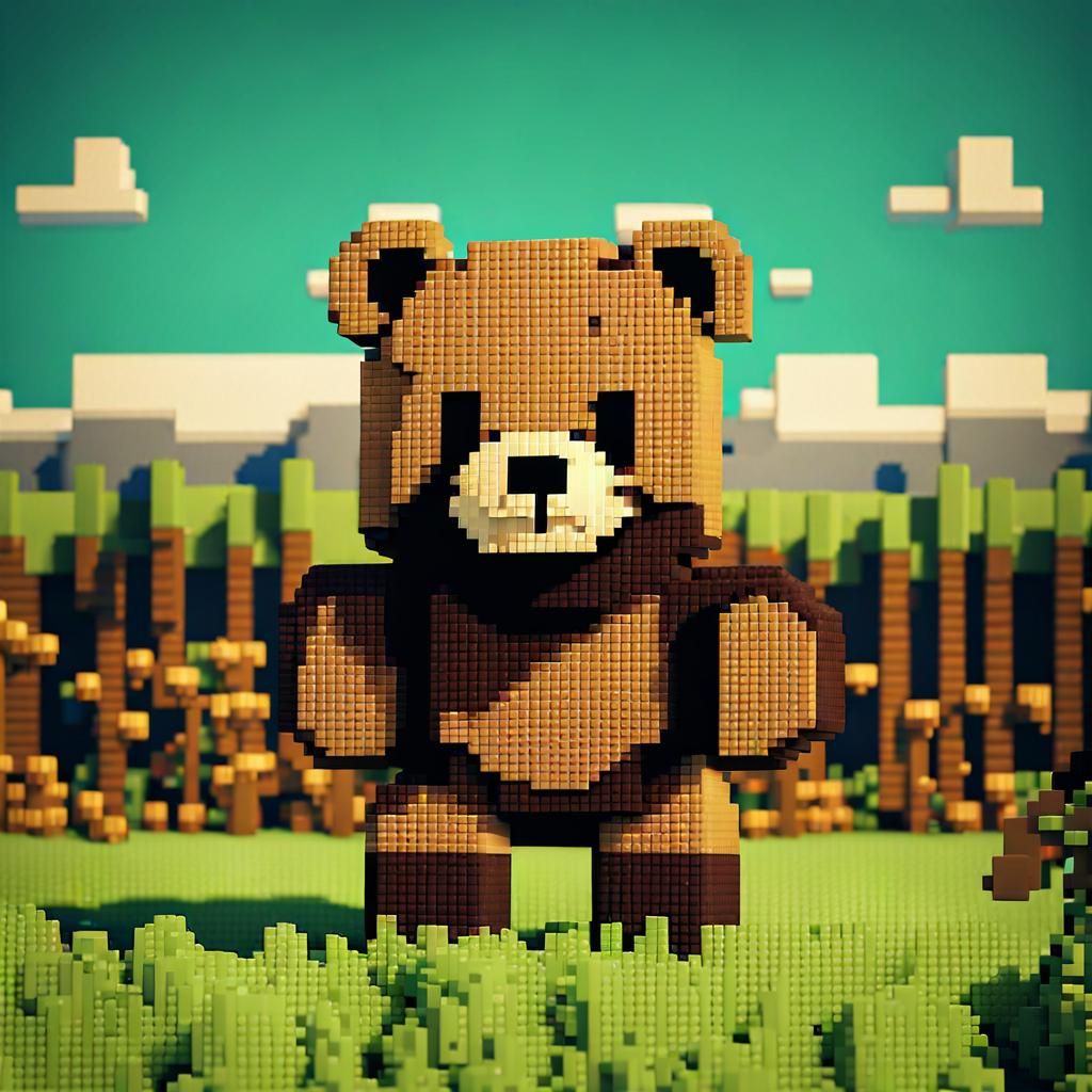 Pixel Art Teddy Bear in Retro Minecraft Style