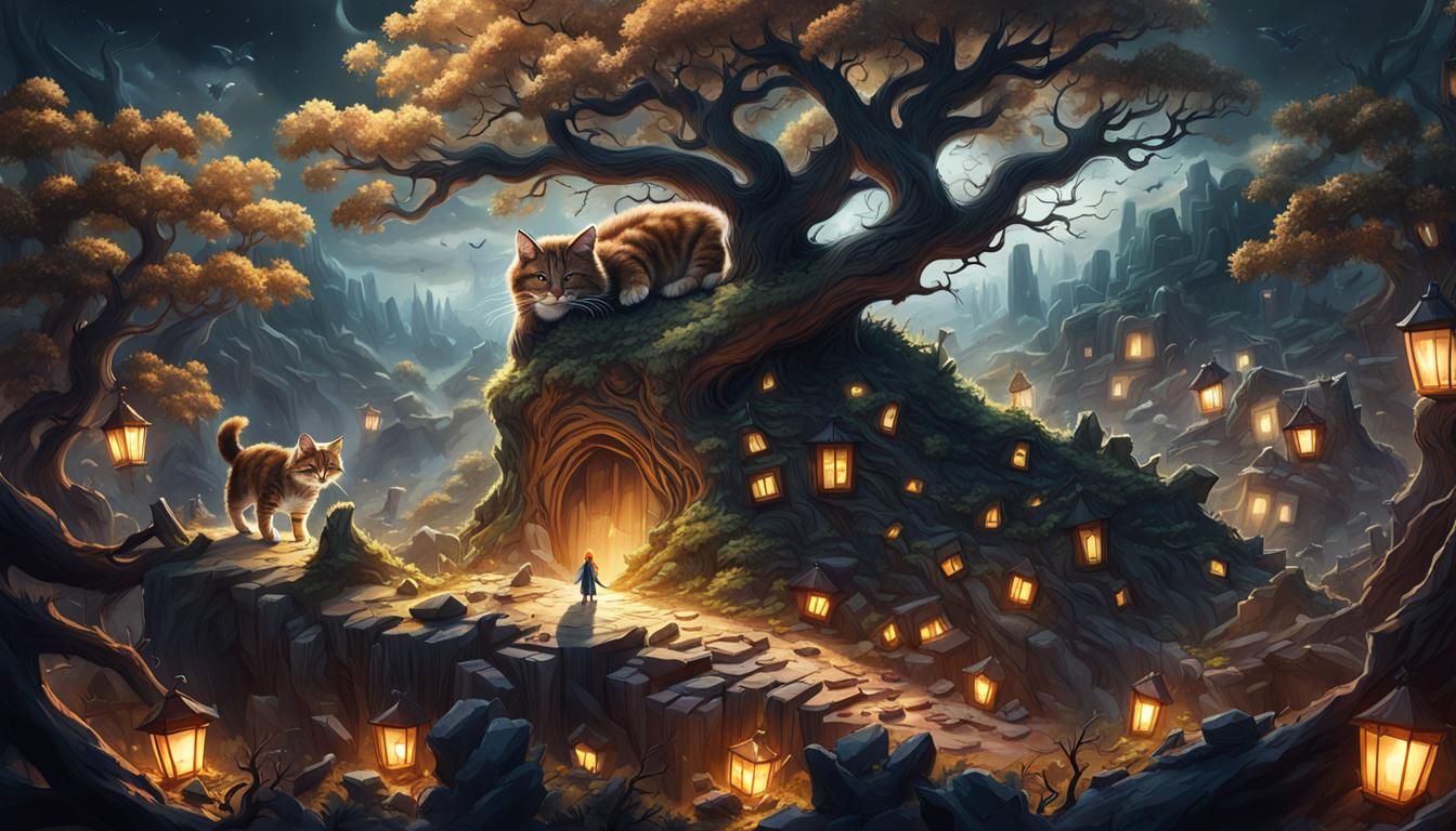 Epic Nighttime Quarry Scene in Dark Fantasy Style