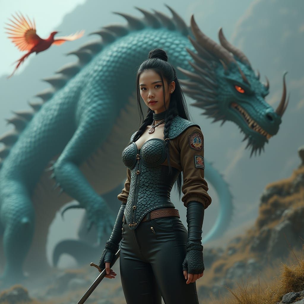 Dragon Rider in Cyberpunk Style