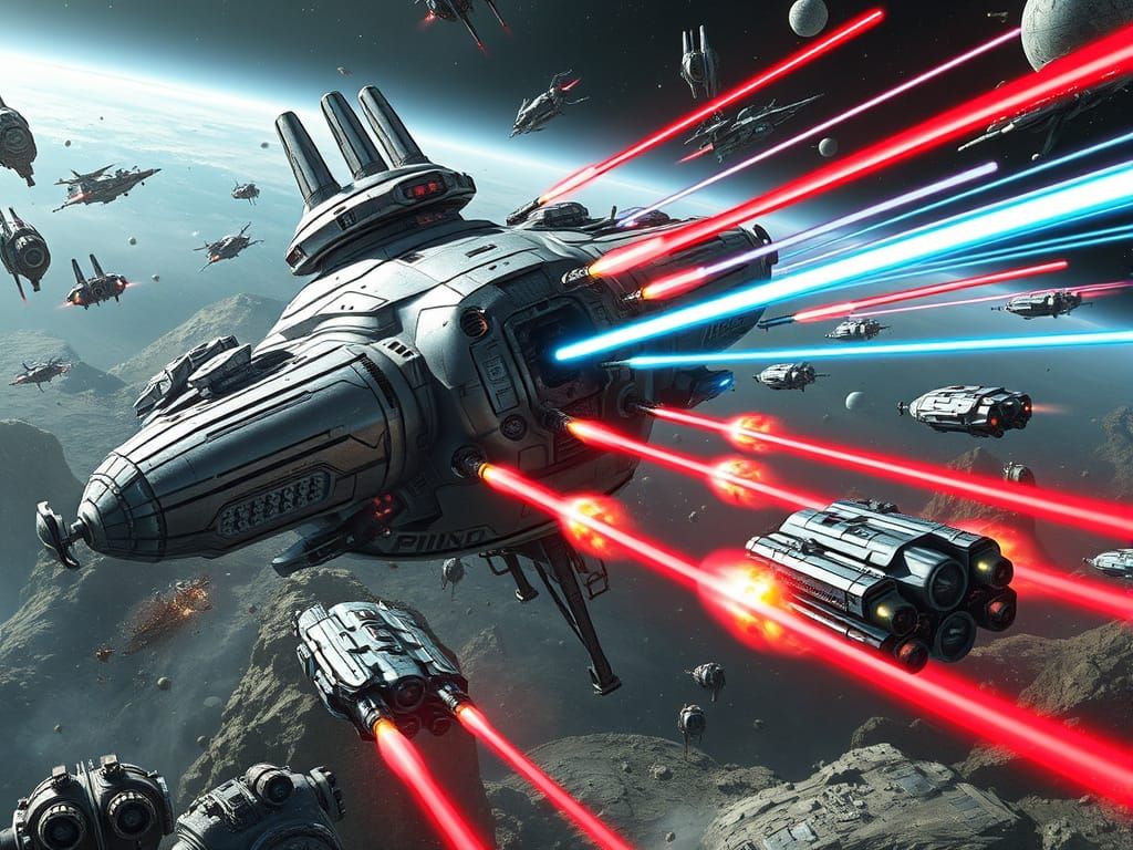 Futuristic Space Base Under Siege by Enemy Spaceships in a V...