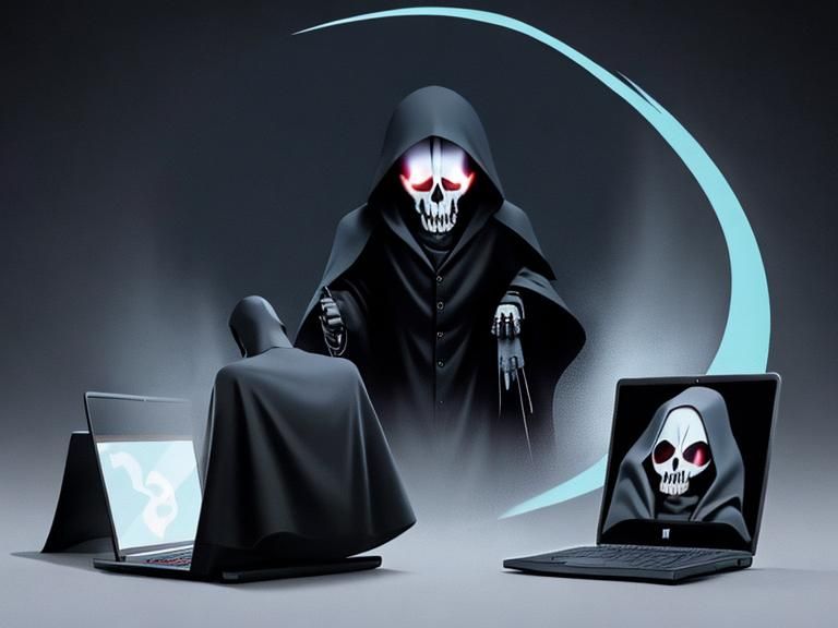 Grim Reaper Guides Soul via Cursed Laptop