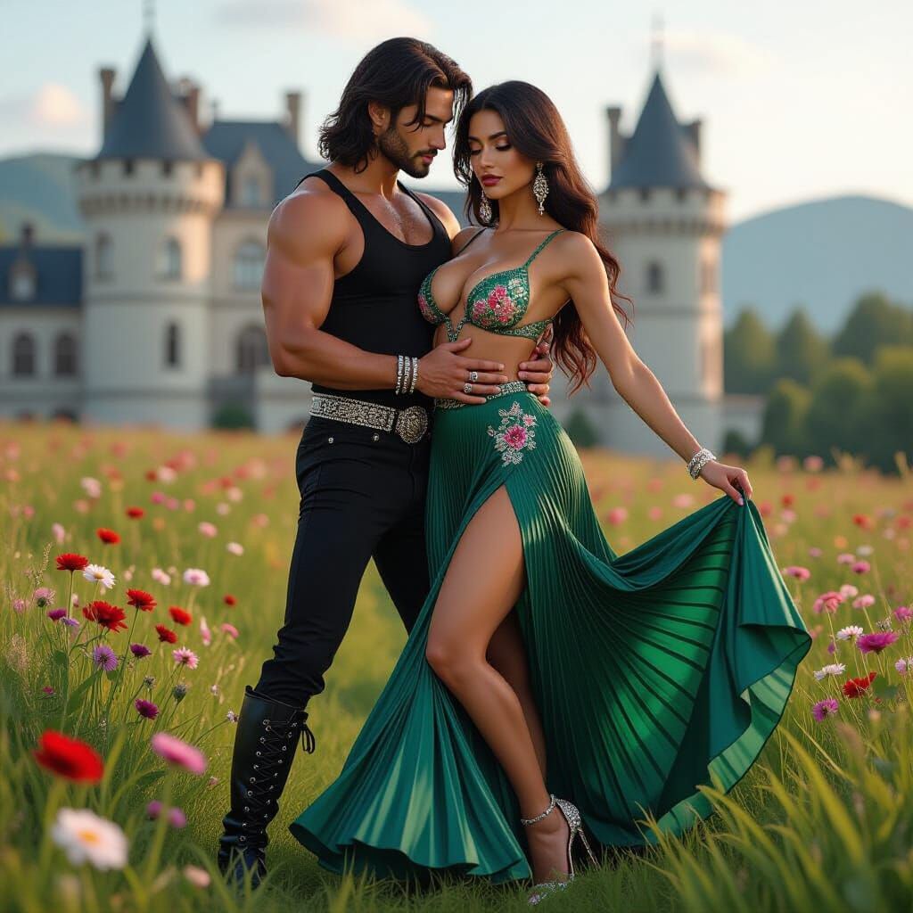 Sensual Dance in a Lush Field: Hyperrealistic Style