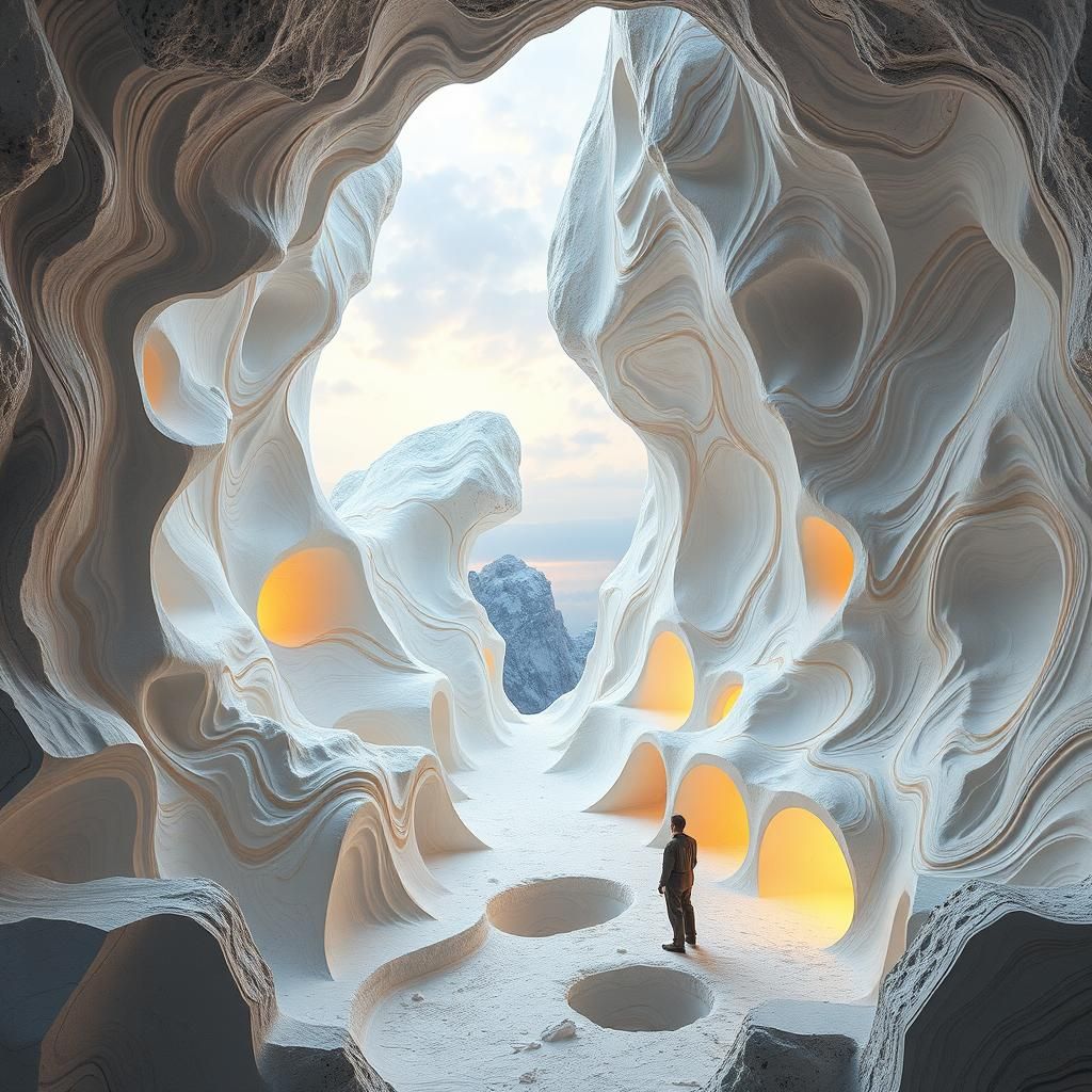 Geological Marbling in Blob Architecture at Dawn